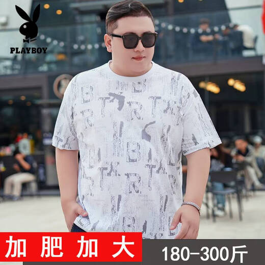 花花公子（PLAYBOY）T恤亲肤丝滑【店铺】加肥加大码胖子棉T恤夏装男士短袖圆领印 9922 黑色 7XL 205(260-280斤)