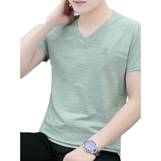 Lilang hochwertiger Sommer Pure Cotton V-Neck Jungen kurzärmelig T-Shirt Herrenmodik Mody Brand Solid Color Ice Seide halbärmelige neue Top-Basis Weiß Q693 Kurzärärmig M Empfohlen 90-100jin [Jin gleich 0,5 kg]