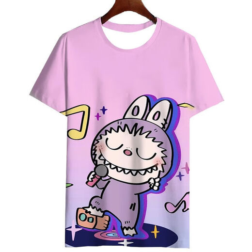 Shakron 2025 Neuer Labubu Zimomo Sommer-Trend 3D Print T-Shirt Top Short Ärmel für Grund- und Sekundarschüler TJJ3892 S 80-90jin [Jin ist 0,5 kg]
