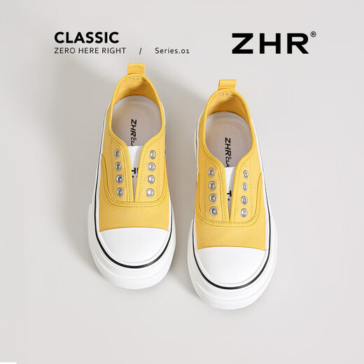 
ZHR canvas shoes for women classic student board shoes for women thick sole one foot sporty breathable women's shoes CS129 yellow 39