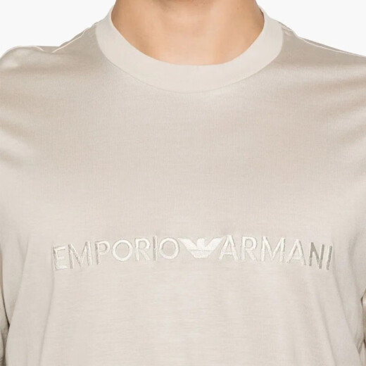 阿玛尼（ARMANI）T恤 春夏新款男士短袖简约休闲圆领短袖T恤上衣 男装 米色EM001070 AF13747 U1098 S