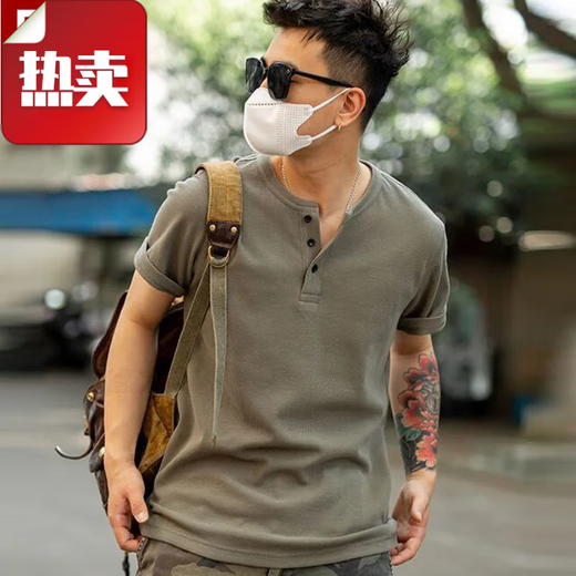 Vancl Vancl [6296 People's Collection] Waffel Kurzärärmelte Männer-T-Shirt für das kurzärmelige Sommer-Männer-T-Shirt für einfache, lockere, atmungsaktive und vielseitige Henry Khaki L 120-150jin [Jin entspricht 0,5 kg]