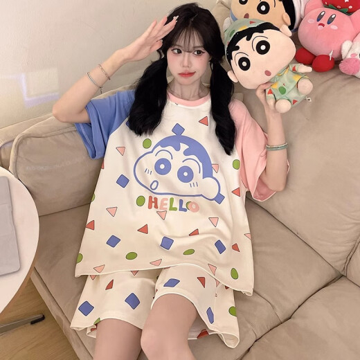Junjunsui Dimei Kiti-Katzen-Pyjamas für Frauen im Sommer 2025 Neue Pure Cotton Short Sleeve Cartoon Student großer Sommer-Hausbekleidungsset Kurz-Z-9928 XL [Vorgeschlagen 120-140jin [Jin gleich 0,5 kg]]