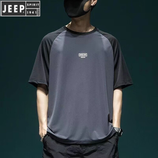 
JEEP SPIRIT ice silk mesh raglan sleeve men's short-sleeved T-shirt men's summer loose large size thin breathable quick-drying sports top [ice silk quick-drying] 844 dark gray T-shirt 2XL Recommended 140-160Jin [Jin equals 0.5 kg]