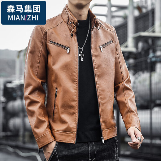 Cotton gift jacket for Chinese Valentine's Day in Chinese Valentine's Day men's spring and autumn casual stand collar pussy motorcycle leather jacket outdoor versatile jacket
