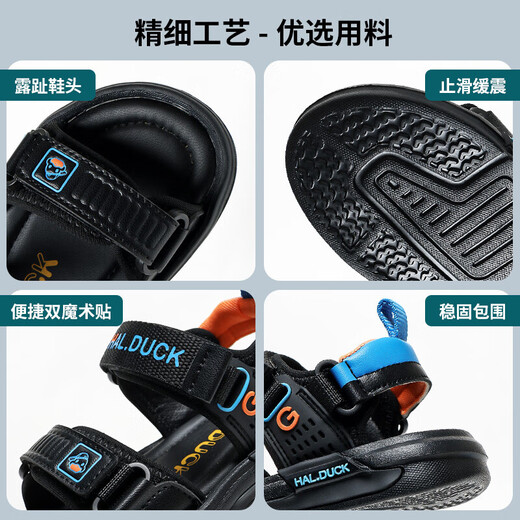 G.Duck Hallo kleine gelbe Ente Kinderschuhe Kindersandalen Sommer 2025 Neues Soft Sohle Kinder offener Baby Boy Beach Schuhe Trend 6212 Schwarz und Weiß 27 Size Inner Länge 17,2 cm