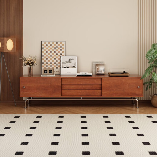 Oppein TV Cabinet Living Room 2025 New Floor Storage Storage Cabinet Integrated Medium Style Furniture Small Apartment TV Cabinet Red Cherry 80-40-1278 Five Dock Side Cabinet