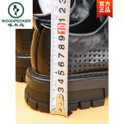 Holzspecker Business Casual Herrenschuhe Sommer atmungsaktive hohle Ledersandalen Herren geschlagene Derby-Schuhe Herren Sommerleder Schwarz Spitze 15267-0 Sommer Panzer Loch 38