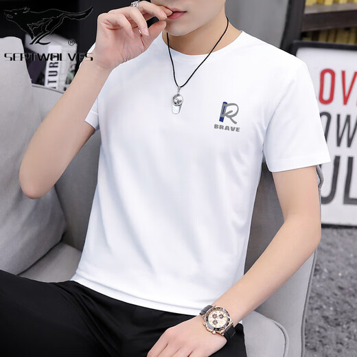 
Seven Wolf Modal Cotton Ice Wire Breathable Men's Short Sleeve T-shirt Summer New Quick Dry High-end T-shirt Top Men 1421 White M 100Jin [Jin equals 0.5 kg]-110Jin [Jin equals 0.5 kg]