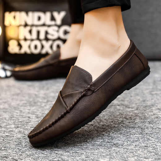 Yierkang men's beans shoes Korean version of business work casual leather shoes breathable and versatile non-slip one-step men's shoes 2025 summer D826 black + height increase pad 39 _small