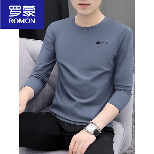 罗蒙（ROMON）百搭男士长袖t恤潮牌潮流纯色内搭秋装上衣服秋季秋衣修身打底衫 9209白色 M 90-115斤