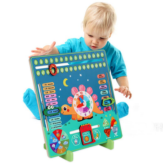 Dalushu Children's Clock Teaching Aids Montessori Calendar Clock Board Children's Learning Time Clock Cognitive Kindergarten Early Education Toys Large Calendar Clock Smart Clock Without Battery