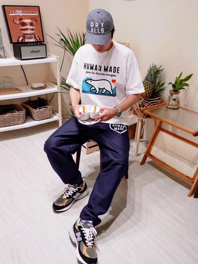 Menschlich gemachter japanischer trendiger Marke Human Herstellung von Briefen Tigerress Bat Kurzärmelige Männer und Frauen Ins Frühlings- und Sommerpolarbärente T-Shirt 3878 White XL