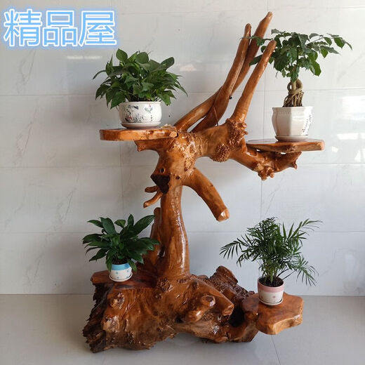 Root Talled Stand Tree Root Ornament Natural Log Sala de estar de madera maciza Base de pescado de bonsai de múltiples capas Balcón de hiedra verde H6130 Para más estilos, comuníquese con el servicio al cliente