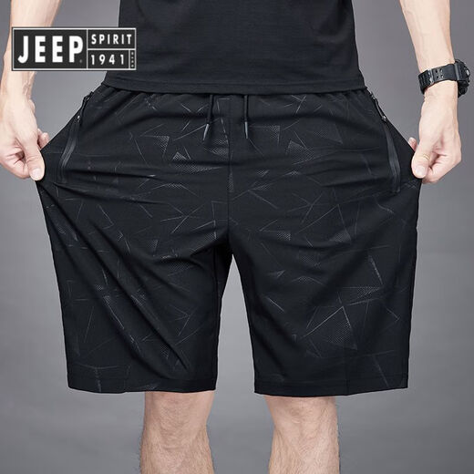 JEEP SPIRIT Jeep five-quarter pants men's summer ice silk thin quick-drying breathable casual loose plus size sports shorts beach 7029 black M 80-100Jin Jin equals 0.5 kg