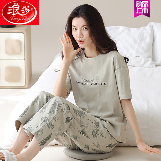 Langsha 2025 Neue Pyjamas für Frauen im Sommer Reine Baumwoll-Kurzärmerhose für Freizeitmarke Home Clothing Set YZT9721 M [Empfohlen, 80-100jin zu tragen [Jin gleich 0,5 kg]]]