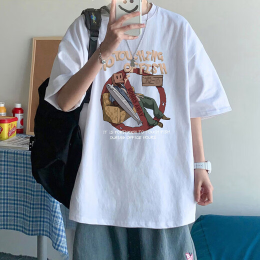 Pure A21 American Camiseta Americana Camiseta de manga corta Masmen Men a los hombres de moda sueltos y versátiles de camiseta media manga de mante-manga Top [3888* Slam Dunk] White XL 120-140Jin [Jin equivale a 0.5 kg]
