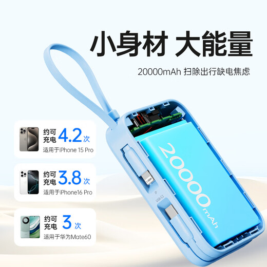 Philips national standard 3C certification can be used on airplanes. It comes with a dual-wire power bank, 20000 mAh, large capacity, compact and portable 22.5W fast charging mobile power supply, suitable for Huawei and Apple 17