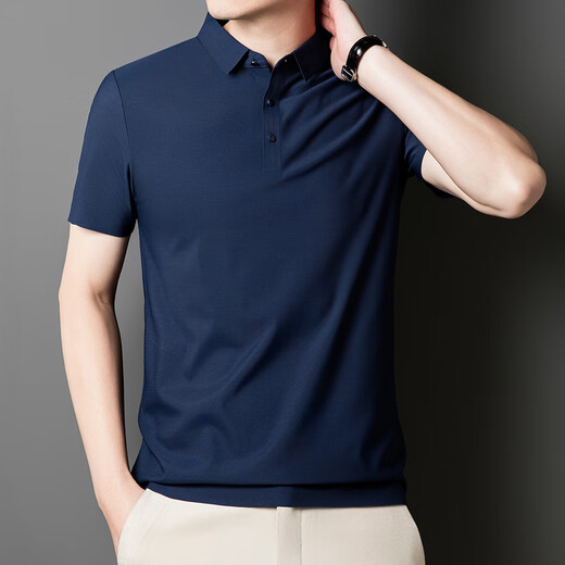 纤丝鸟夏季时尚新款男士翻领短袖T恤休闲商务透气POLO衫12358 海棠红 L