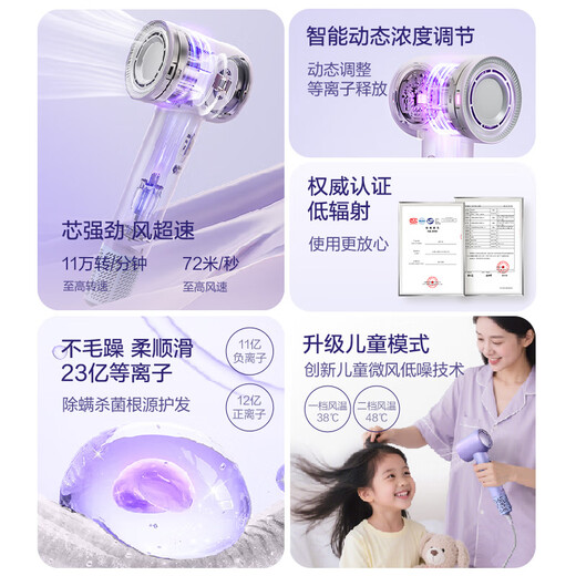 Bear high-speed hair dryer household quick-drying hair dryer 2.3 billion plasma protection hair dryer low noise and low radiation sterilization and mite removal birthday gift for girlfriend and girl national subsidy
