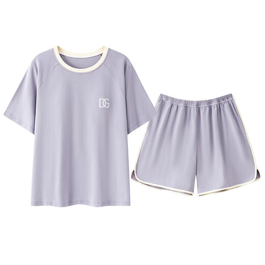 Zhewei's new summer pure cotton pajamas women's suit with chest pads short sleeves shorts girls two-piece home clothes can be worn outside cke-w6172-1 M