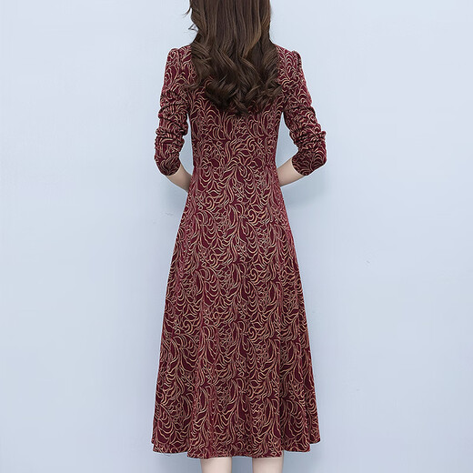 LISM [same style in the mall] high-end dress 2025 new long-sleeved wide-breasted dress with temperament and noble Mid-Autumn Festival, color, pocket M (95-104Jin[Jin equals 0.5 kg])