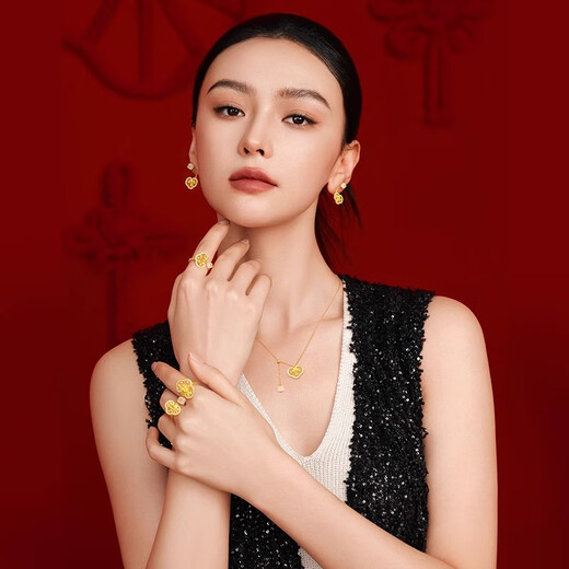 Chao Acer and Song Yi's same style, filigree Ruyi gold diamond ring, women's foot gold Hetian jade bracelet, gift for girlfriend, YD large version, open ring