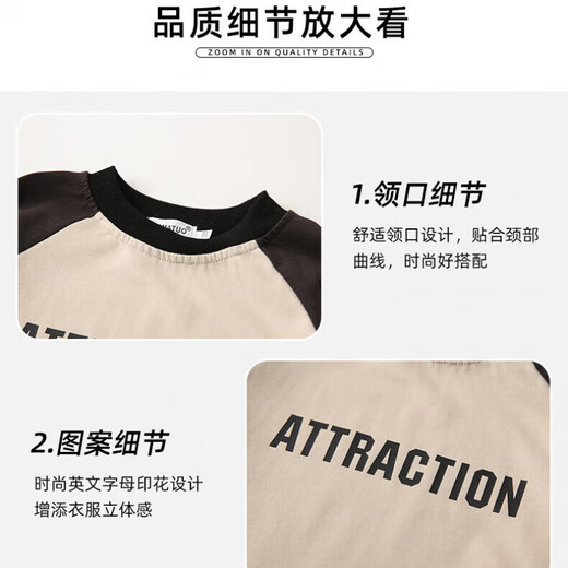 G.duck parent-child wear for a family of three spring pure cotton casual long-sleeved T-shirts with Japanese style Japanese print family wear spring and autumn tops beige color T-shirt 130 cm