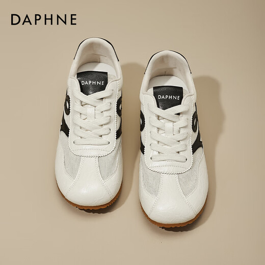 达芙妮（DAPHNE）复古德训鞋女2025新款夏季薄款网面透气小白鞋内增高百搭休闲板鞋 米黑色-透气网面 37