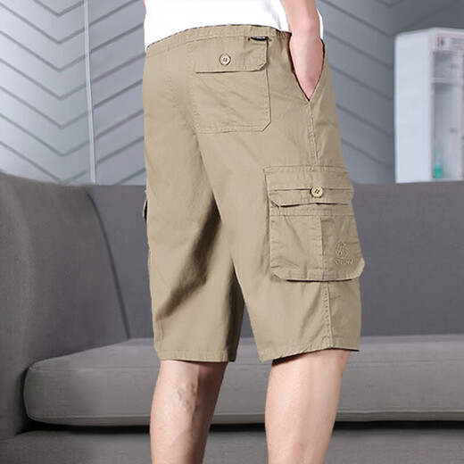 
[Pure Cotton Wear-resistant] Summer casual pants for men loose straight work pants for men cropped pants for middle-aged people elastic pants 9892 earthy yellow XL [Suggested 125-140Jin [Jin equals 0.5 kg]]