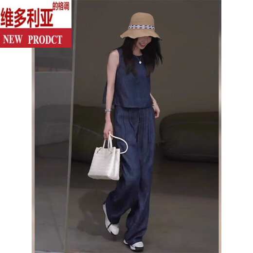 维多利亚的格调今年流行亚麻马甲套装2025新款女装夏季洋气时尚时髦阔腿裤两件套 马甲上衣+长裤【装搭配一整套/高 S 【75斤-95斤】