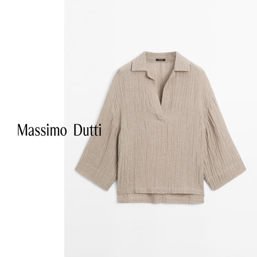 Massimo Dutti discount upgrade 2026 women's elegant and versatile drapey loose and light linen shirt 05114715 light brown XS (165/84A) size is too large