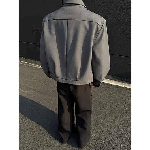 Digada Old Money Style Shoulder Pad Short Lapel Jacket Men's Autumn Versatile Trend Cleanfit Handsome Casual Jacket ZSFS-XZ121 Gray XL