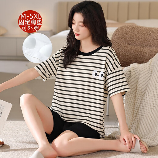 Dan pijama de tamaño bastante grande para mujeres 200jin [Jin equivale a 0,5 kg] pijamas para mujeres con pijama en el pecho para mujeres con pijama con pijama en el pecho para mujeres con arroz con arroz con manga corta 2025 nueva hermana grasa de verano extra grande A3519 shorts con almohadilla de cofre M 80-95Jin [Jin iguales 0,5 kg]