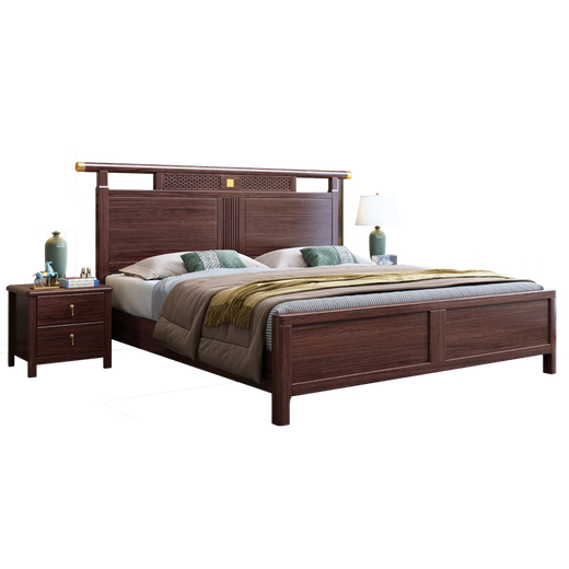 Nanzhu NUEVA Cama de madera maciza china 1.8m Doble Cama Master Bed Larca Bed de Bed de Madera de Madera Solidal Full Withides 9901C#