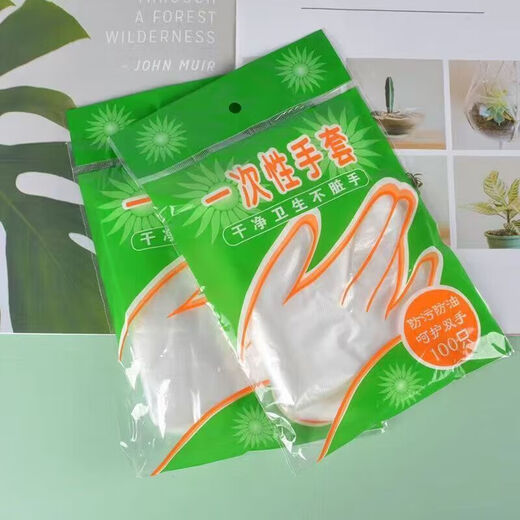 100 pieces of disposable gloves durable and thickened food grade PE plastic kitchen cleaning supplies small bag 100 pieces of disposable gloves in 1 bag