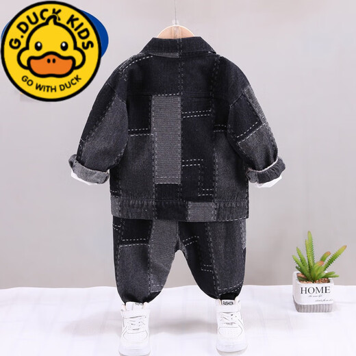 G.Duckkids Baby Kleidung Jungen Frühlings- und Herbstanzug 1-4 Jahre alt modische Baby-Denimjacke Drei-teilige Set 2025 neuer Stil Blue Block Denim Drei-teilige Set 47 90 cm Empfohlenes Alter 1-2 Jahre alt