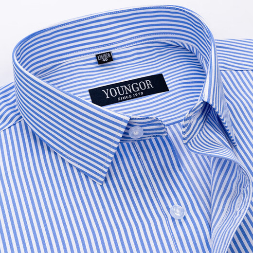 CEO Yageol Men's Short Sleeve Shirt Summer Pure Cotton Business Casual Professional Wear Anti-Wrinkle-Free-Iron Middle-aged Striped Shirt DX6630 40 Suggestions [130-145Jin[Jin equals 0.5 kg]]