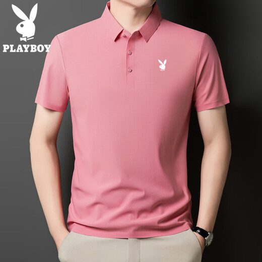 Playboy (PLAYBOY) high-end men's short-sleeved POLO shirt 2025 summer new ice silk traceless T-shirt top fashion trend Medium gray-12358-ice silk POLO shirt 5XL 185-200Jin [Jin equals 0.5 kg]