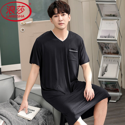 Langsha Summer de camisón para hombres NUEVO PAJAMAS MODAL MODAL MANGO A LA MANGA CORTA SALA VOLUNCIÓN Se puede usar afuera con ropa para el hogar de gran tamaño SMH [844 Flower Grey] 3xl