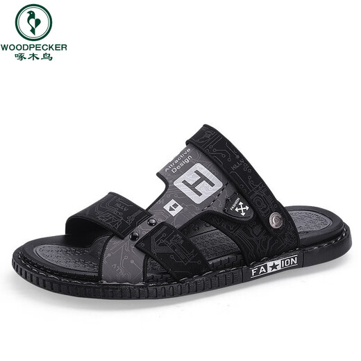 Pecker Sandals Men's Summer Outdoor Anti-Slip Anti-Odor double utilisation Pantoufles pour hommes Sandales de plage imperméables légères Black 40