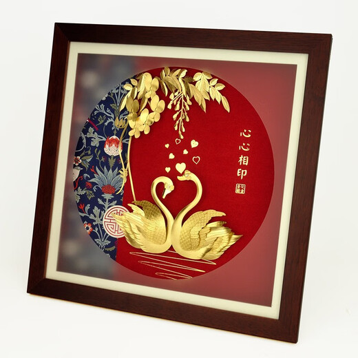 铂悦玺熙 足金天鹅结婚礼物送新人新娘闺蜜朋友新婚高级创意轻奢礼品高档摆件金箔画工艺品定制祝福结婚摆件 富贵吉祥孔雀-轻奢金箔30X30厘米
