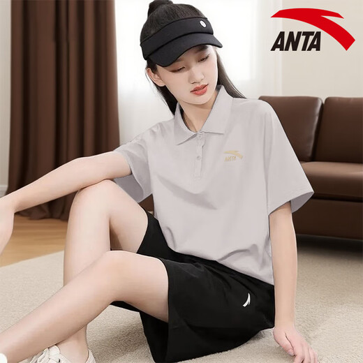 
Anta sports suit for women summer polo shirt for women short-sleeved T-shirt for women shorts for women quick-drying ice silk loose breathable casual suit pure white/black L