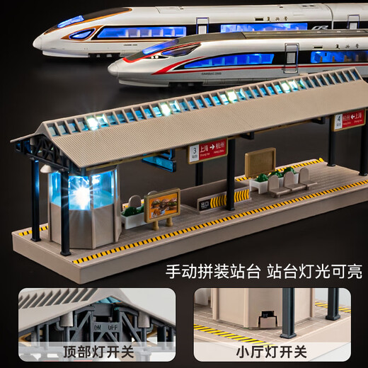 砚玺高铁玩具火车复兴号合金儿童遥控玩具车男孩带轨道仿真动车模型 【遥控款】复兴号三节【白色】 套餐一-双通道椭圆轨道(可变道)