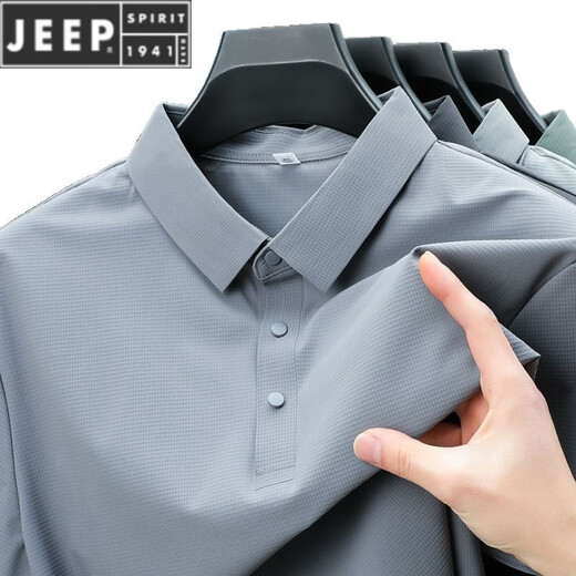 JEEP SPIRIT夏季无痕冰丝翻领POLO 衫男商务休闲短袖T恤透气青年男装潮 BJ12357雾霾蓝 M