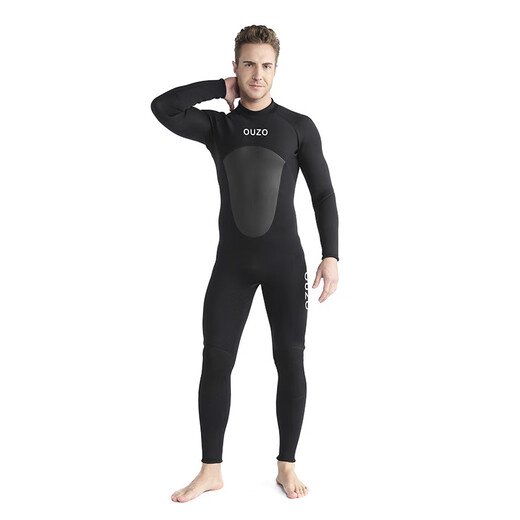 OUZO 3mm wetsuit thickened warm winter swimsuit snorkeling suit surfing suit men's long-sleeved long pants one-piece black BCM3002-B S