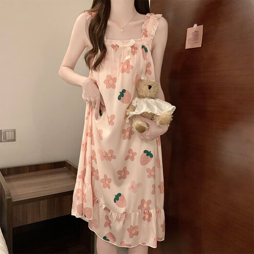 西忘冰丝薄款夏季带胸垫吊带睡裙女生2025新款甜美花卉纯欲家居服睡衣 1355 好多小花 带胸垫 M