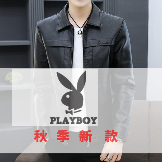 花花公子（PLAYBOY）春秋季新款海宁翻领皮夹克男士韩版修身百搭冬季保暖加绒外套男 9902咖啡 2XL 体重135-150