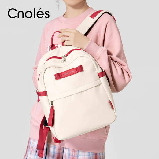 蔻一Cnoles蔻一撞色双肩包女2024新款防泼水书包女大学生背包旅游轻便 草莓奶昔
