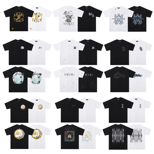 WALKING BEAUTY跨境批发am和平鸽流漆涂鸦字母TShirt星空经典logo短袖情侣T恤iri 691白色 S